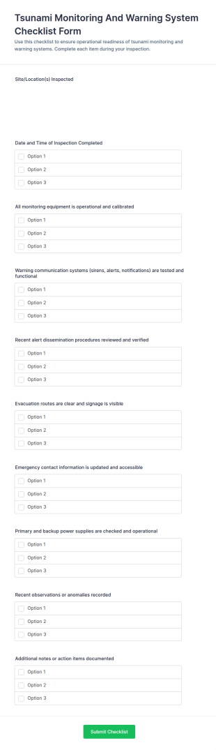 Tsunami Monitoring And Warning System Checklist Form Template
