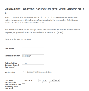 TTC Contact Tracing Form (Card)