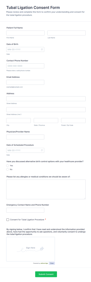 Tubal Ligation Consent Form Template