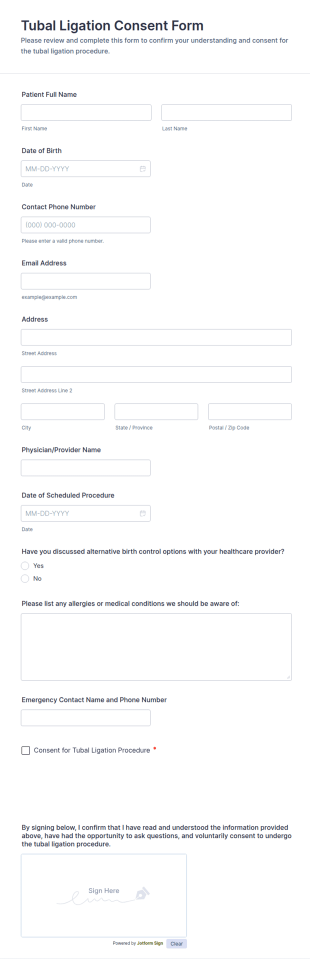 Tubal Ligation Consent Form Template