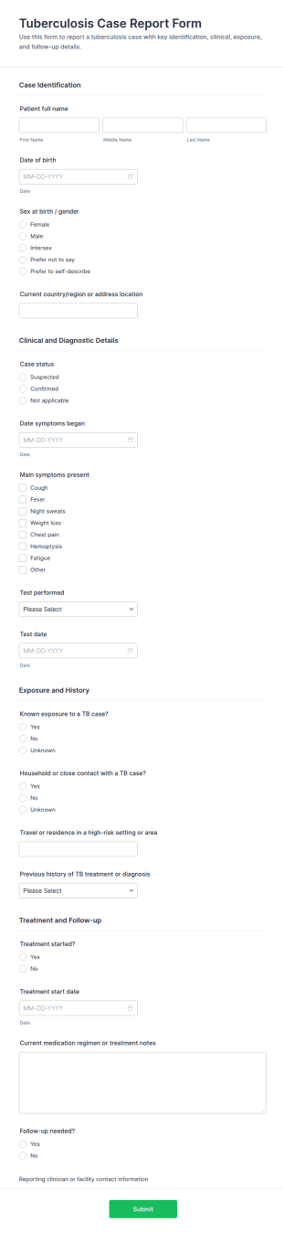 Tuberculosis Case Report Form Template
