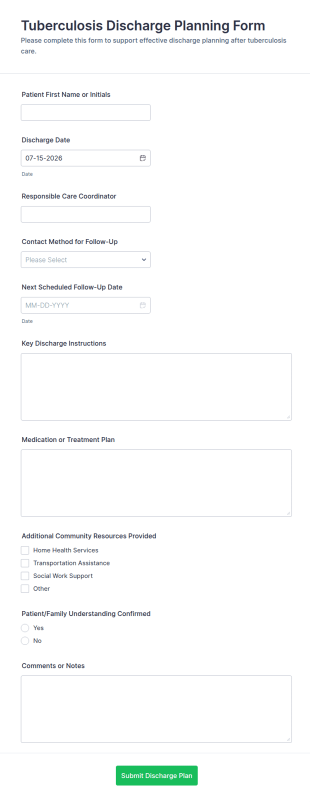 Tuberculosis Discharge Planning Form Template