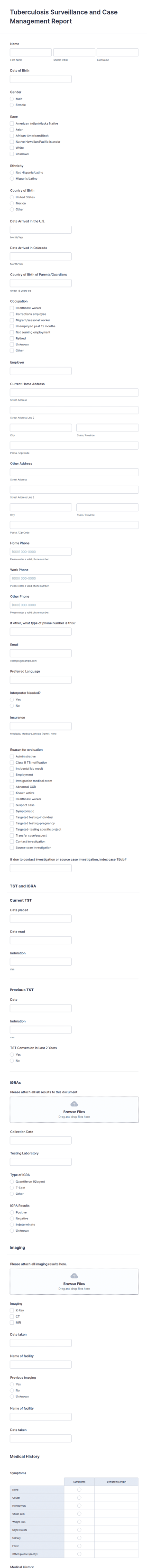 Tuberculosis Surveillance Form Template
