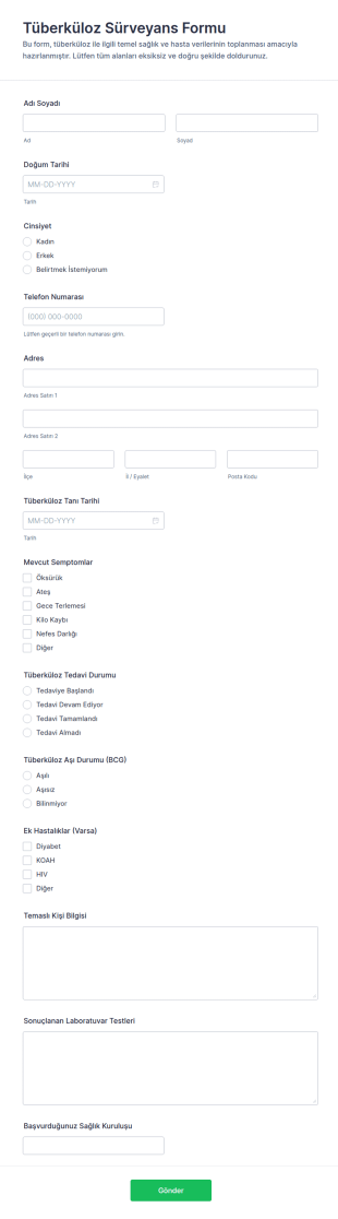 Tüberküloz Gözetim Anketi Form Şablonu