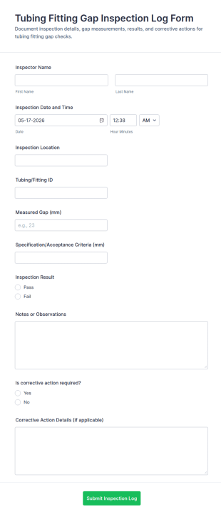 Tubing Fitting Gap Inspection Log Form Template