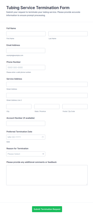 Tubing Service Termination Form Template