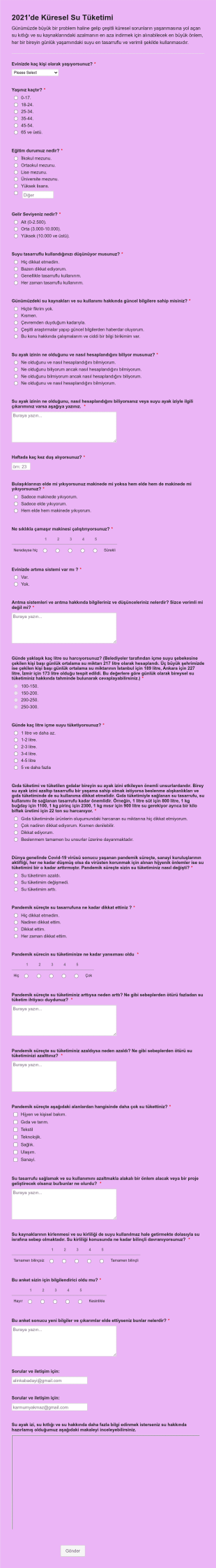 TÜBİTAK Kimya Anket Form Template