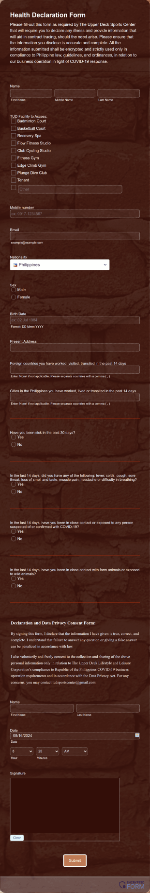 TUD Health Declaration Form Template
