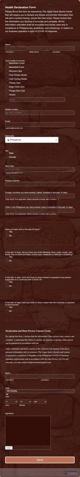 TUD Health Declaration Form Template
