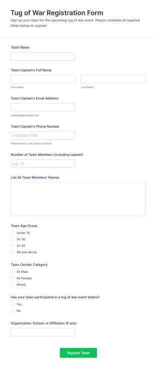 Tug Of War Registration Form Template