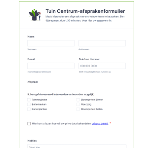 Tuin Centrum Afsprakenformulier