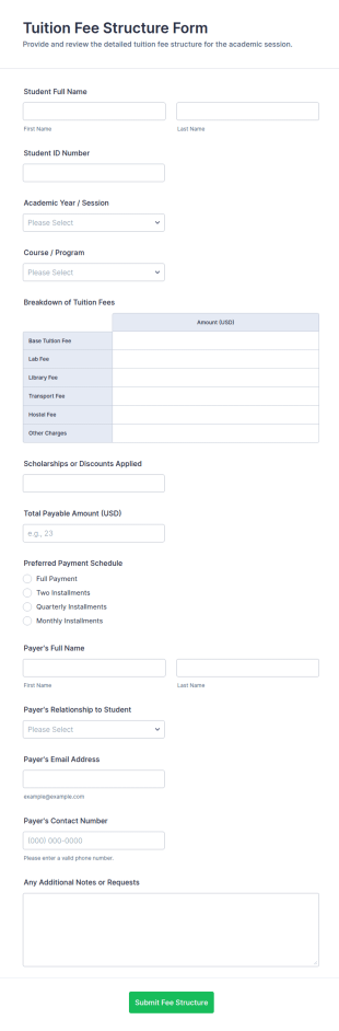 Tuition Fee Structure Form Template