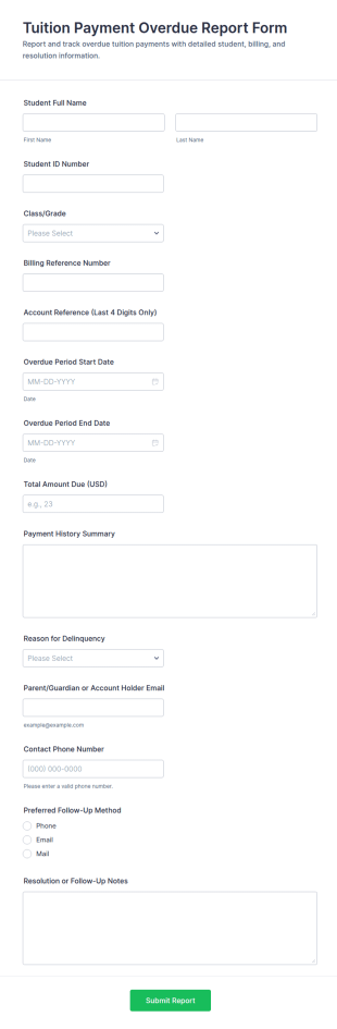 Tuition Payment Overdue Report Form Template