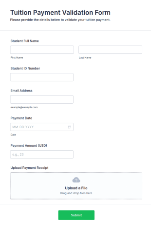 Tuition Payment Validation Form Template