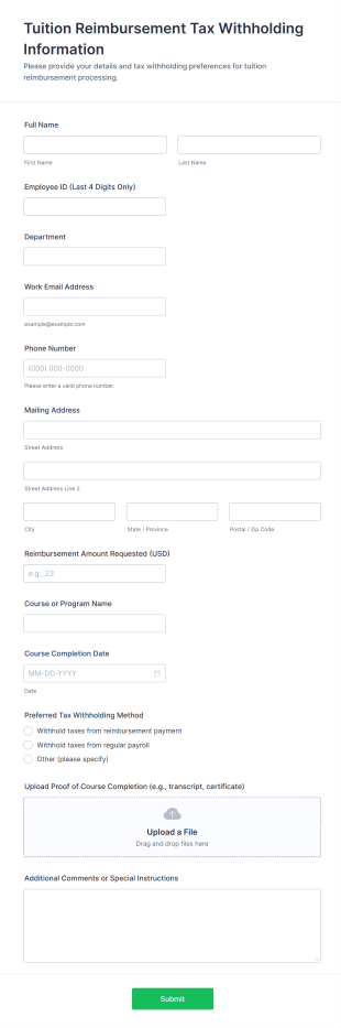 Tuition Reimbursement Tax Withholding Information Form Template