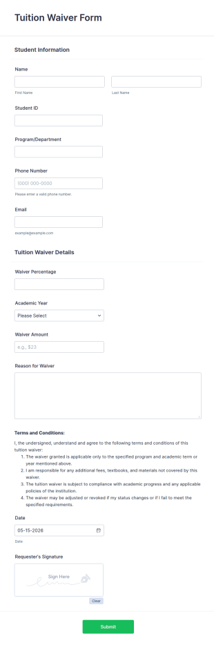 Tuition Waiver Form Template