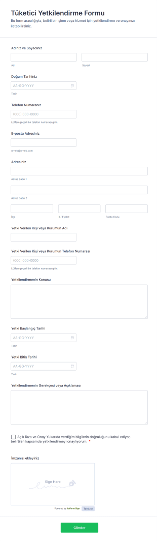 Tüketici Yetkilendirme Form Şablonu
