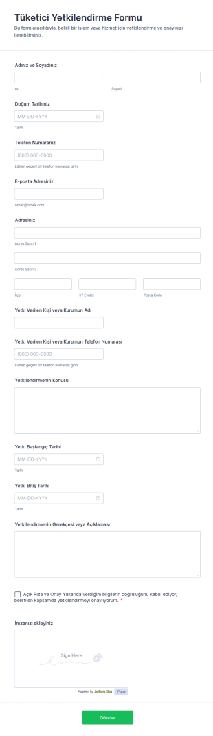 Tüketici Yetkilendirme Form Şablonu