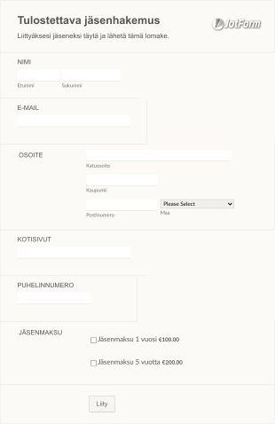 Tulostettava Jäsenhakemus Form Template