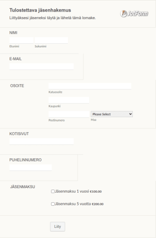 Tulostettava Jäsenhakemus