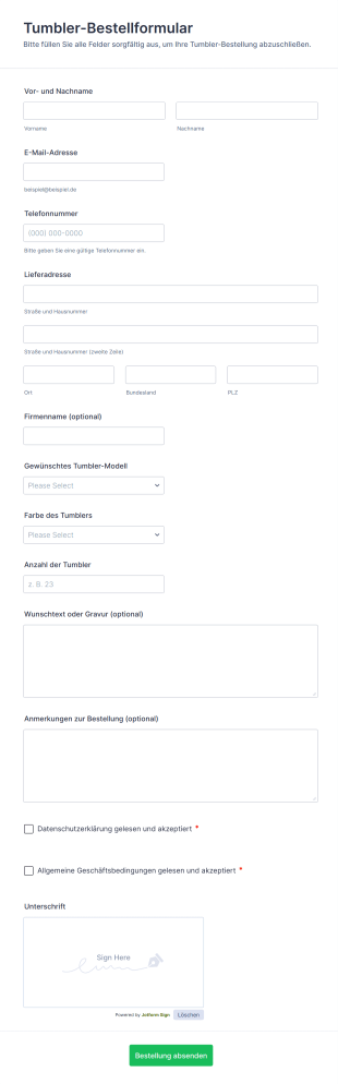 Tumbler Bestellformular