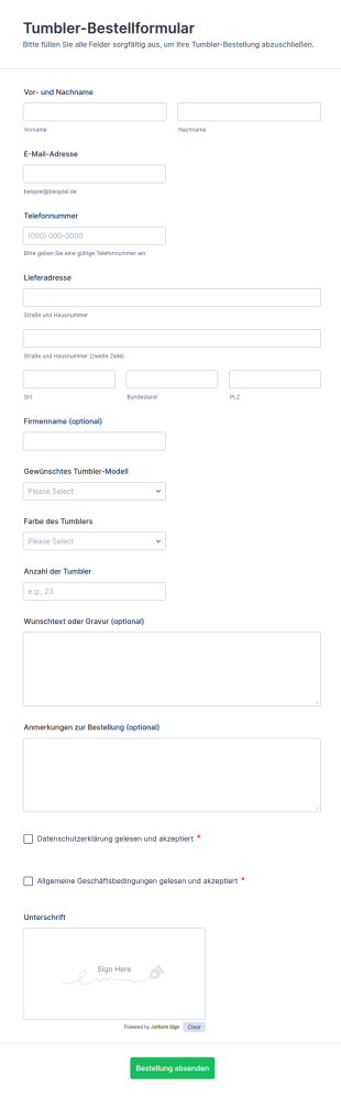 Tumbler Bestellformular