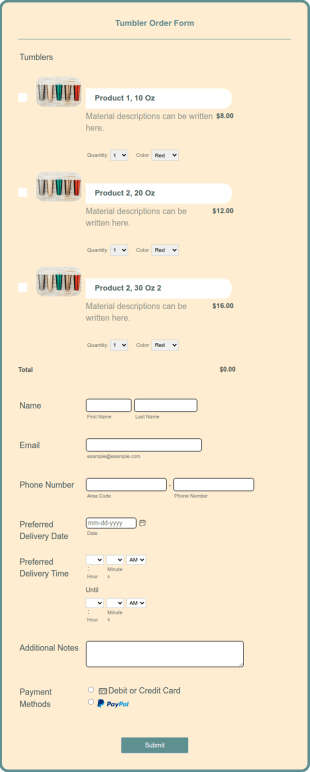 Tumbler Order Form Template