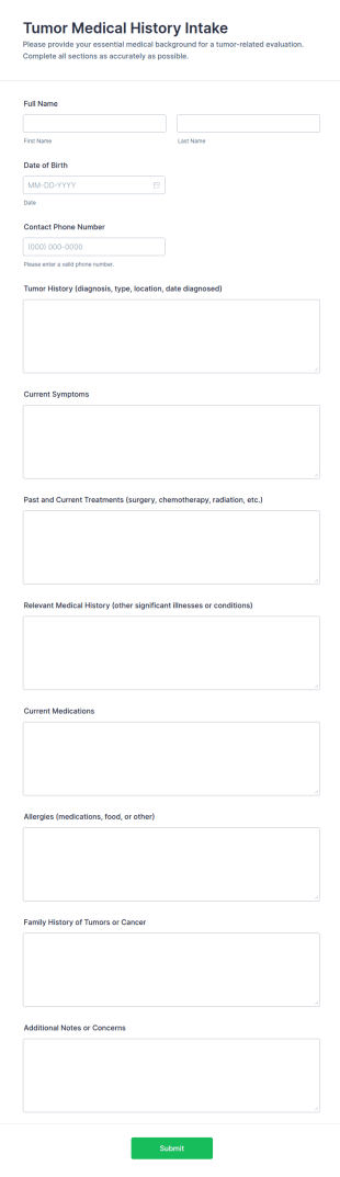 Tumor Medical History Intake Form Template