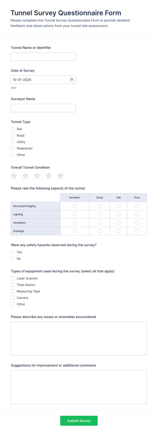 Tunnel Survey Questionnaire Form Template