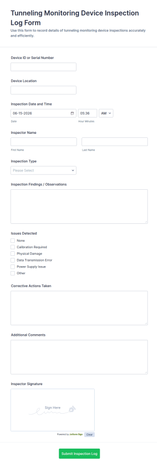 Tunneling Monitoring Device Inspection Log Form Template