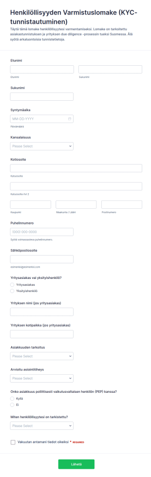 Tuntemisen Ja Todennuksen Tarkistuslomake
