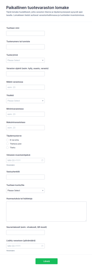 Tuoteluettelon Inventointilomake