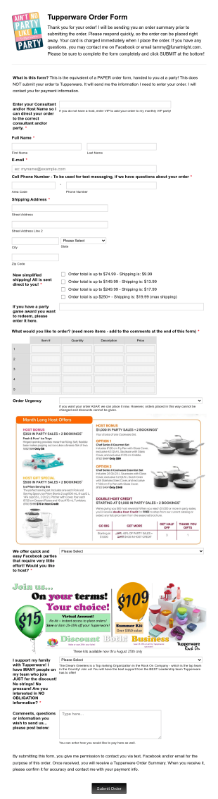 Tupperware Order Form 2022 Form Template