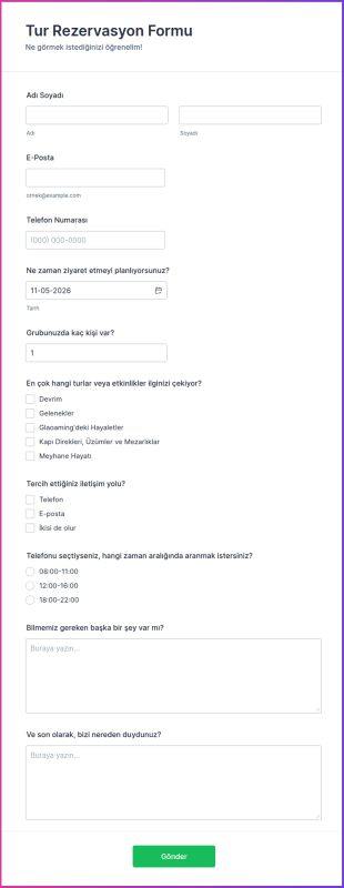 Tur Rezervasyon Form Şablonu