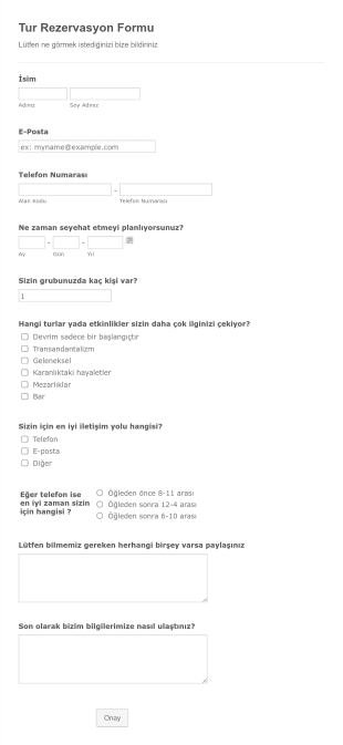 Tur Rezervasyon Form Template