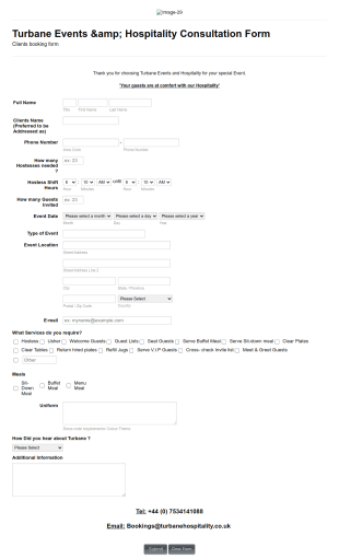 Events & Hospitality Consultation Form Template