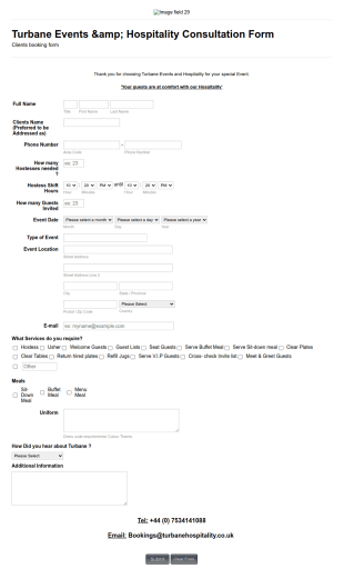 Events & Hospitality Consultation Form Template