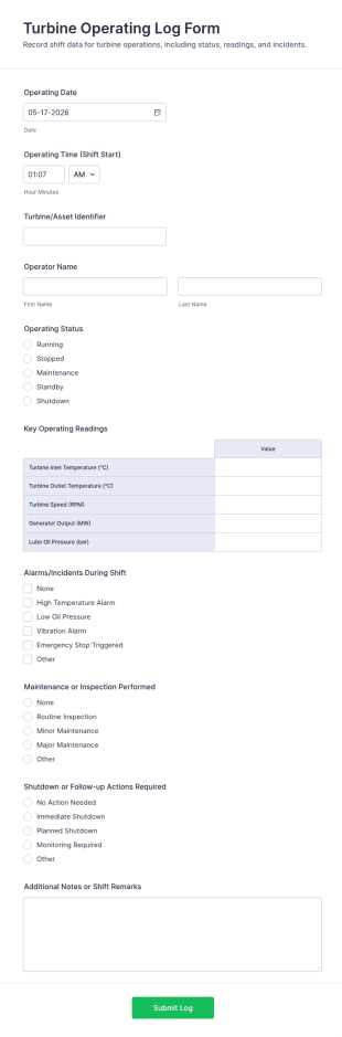 Turbine Operating Log Form Template
