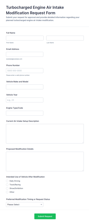 Turbocharged Engine Air Intake Modification Request Form Template