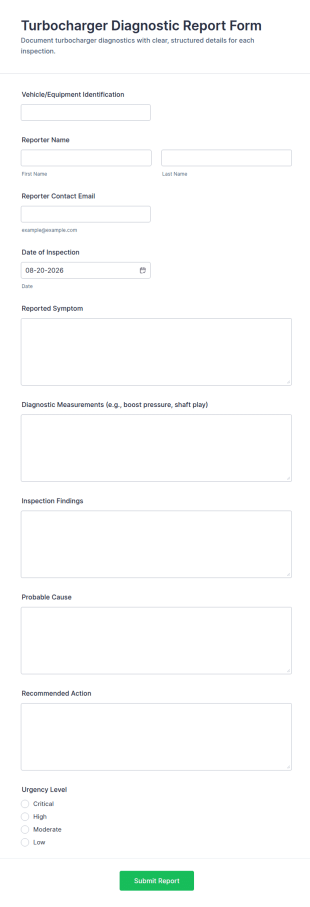 Turbocharger Diagnostic Report Form Template