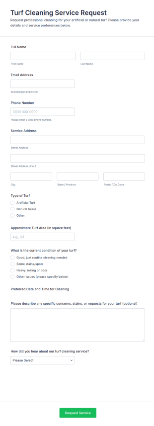 Turf Cleaning Service Request Form Template