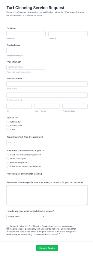Turf Cleaning Service Request Form Template