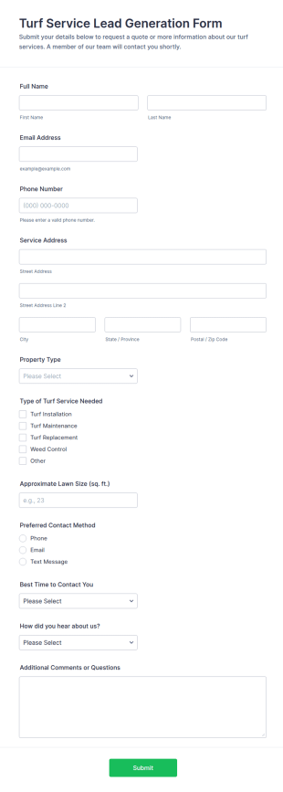 Turf Service Lead Generation Form Template