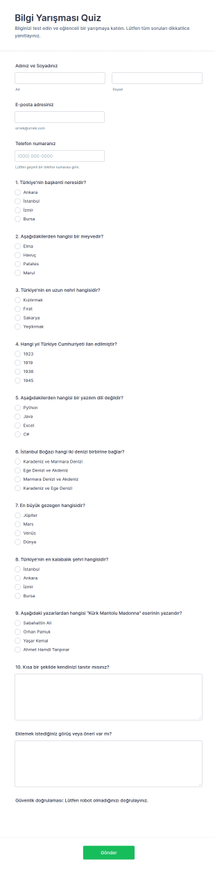 Türkçe Anket Formu 🎯 Form Şablonu