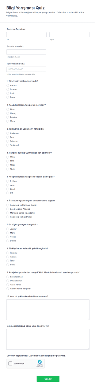 Türkçe Anket Formu 🎯 Form Şablonu