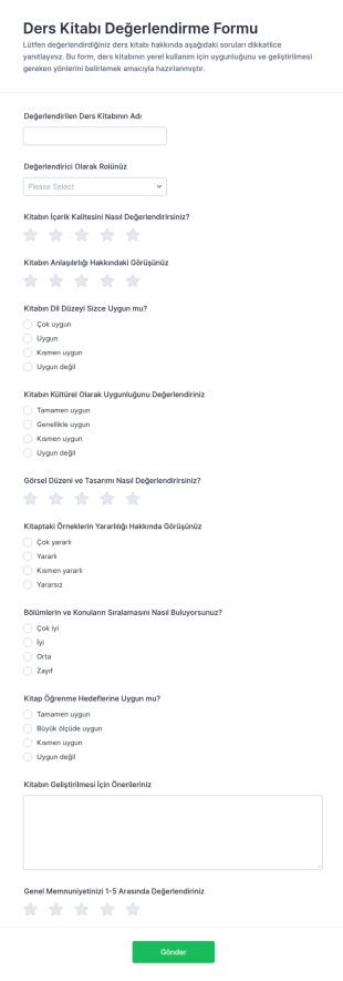 Türkçe Değerlendirme Anketi 🎓 Form Şablonu