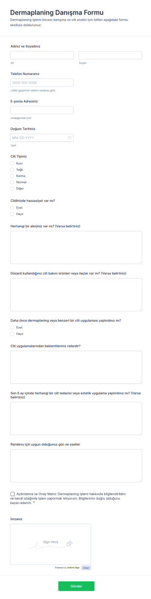 Türkçe Dermaplaning Danışma Form Şablonu