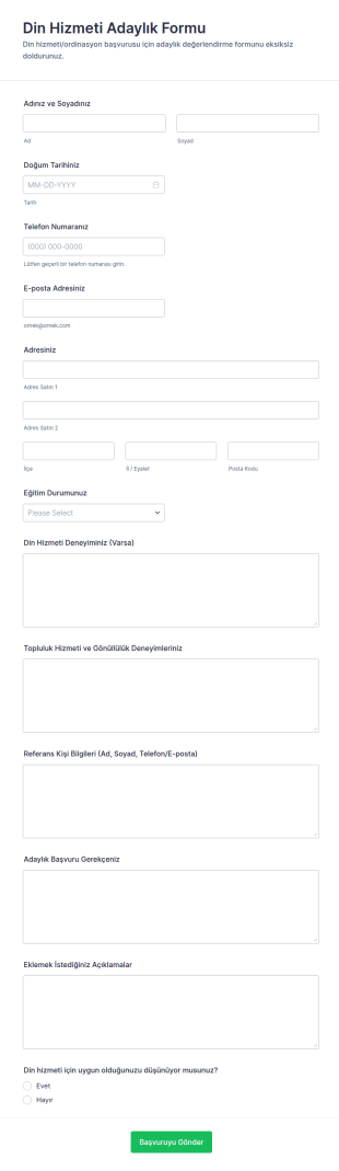 Din Hizmeti Adaylık Başvuru Form Şablonu
