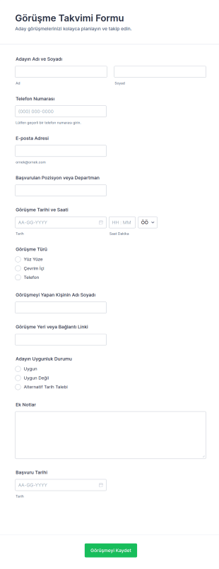 Türkçe Görüşme Takvimi Anketi 🎯 Form Şablonu