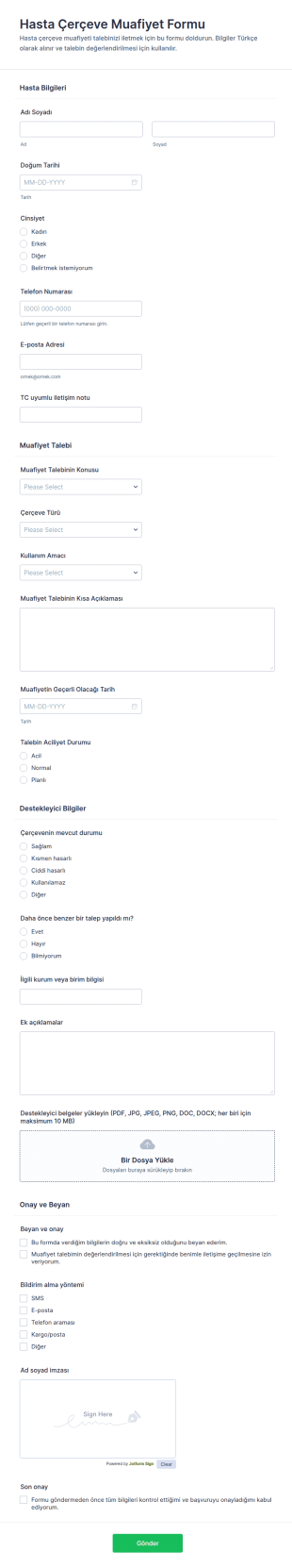 Türkçe Hasta Kapsamında Feragatname Form Şablonu